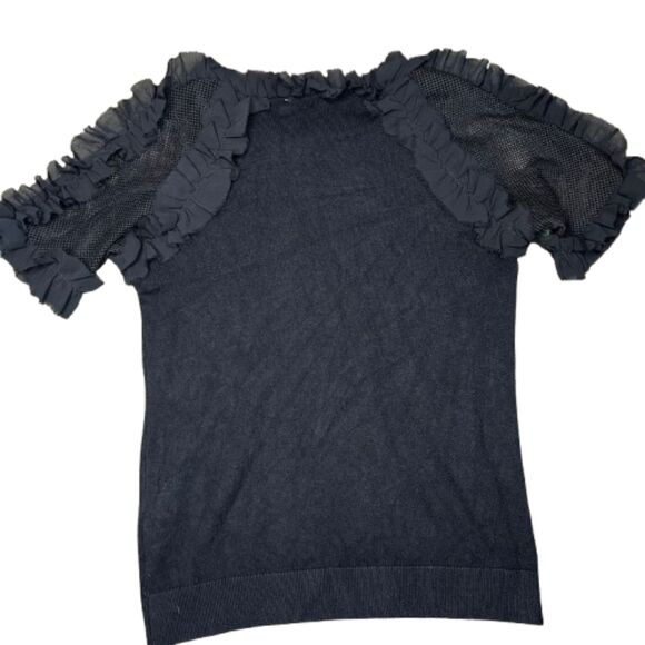 Sioni Women's Black Mixed Mesh & Ruffle Short Sleeve Blouse Size M - Picture 3 of 6
